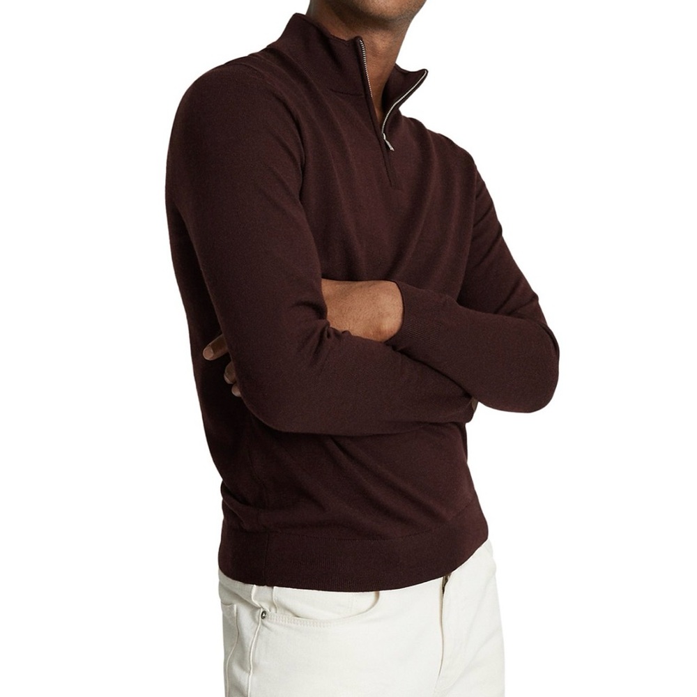 Reiss Men's Dark Brown Zip-Up Sweater XL- NWT
